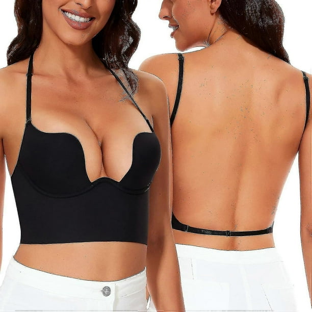 Low Back Bras For Women-seamless Deep U Plunge Backless Bras Convertible Multiway Low Cut Open Back Bra Halter Bras