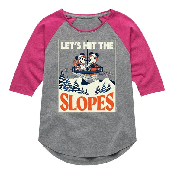 Disney - Let's Hit The Slopes - Toddler & Youth Girls Raglan Graphic T-Shirt