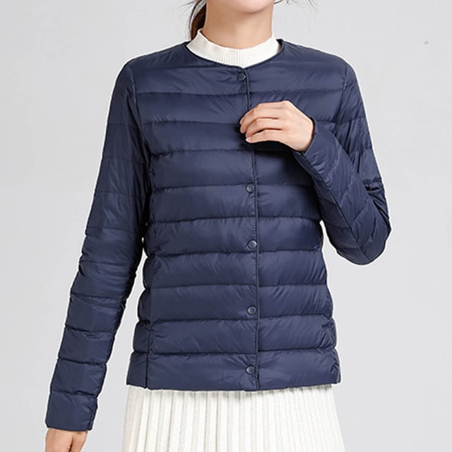 EGNMCR Long Sleeve Parkas Women's Solid Color Lightweight Down Jacket Round Neck Short Jacket Long Sleeved Jacket Womens polyester top