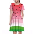 thumbnail image 1 of Bixox Robe d'Été à Manches Courtes pour Femmes Robe Ample Longueur Genou avec Poches-Pastèque, 1 of 7