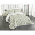 thumbnail image 3 of Ambesonne Geometric Quilted Bedspread Set 3 Pcs, Moroccan Floral Art, King Size, Taupe Pale Yellow, 3 of 5