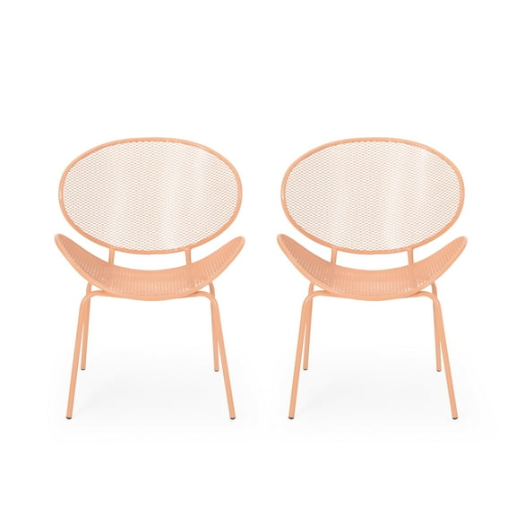 GDF Studio Poynes Outdoor Metal Mesh Shell Chairs, Set of 2, Matte Orange
