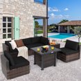 thumbnail image 2 of Patiojoy Patio Rattan 7PCS Cushioned Chair Set Furniture Set Thick Cushion w/ 50,000 BTU Propane Fire Pit Table for Garden Black, 2 of 8