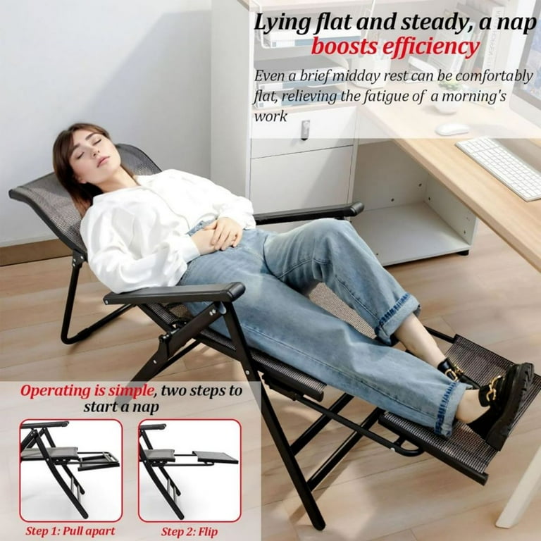 Wsyw Folding Chair with Arms Portable Patio Chair with Retractable Footrest for Outdoor Indoor Use Black