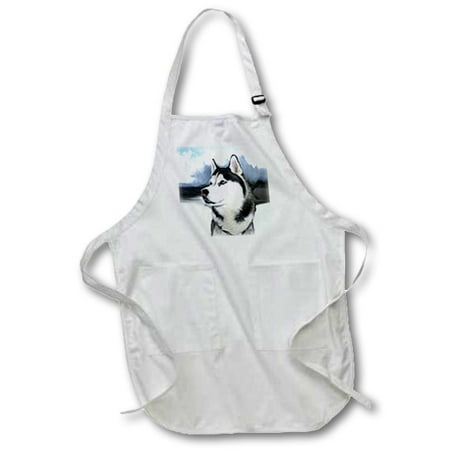 

3dRose Siberian Husky - Full Length Apron 22 by 30-inch Black With Pockets