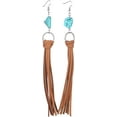 thumbnail image 5 of Bohemian Fringe Leather Earrrings Handmade Tassel Earrings with Turquoise Long Western Statement Dangel Earrings Vintage Long Turquoise Leather Tassel Earrings for Women Jewelry, 5 of 9