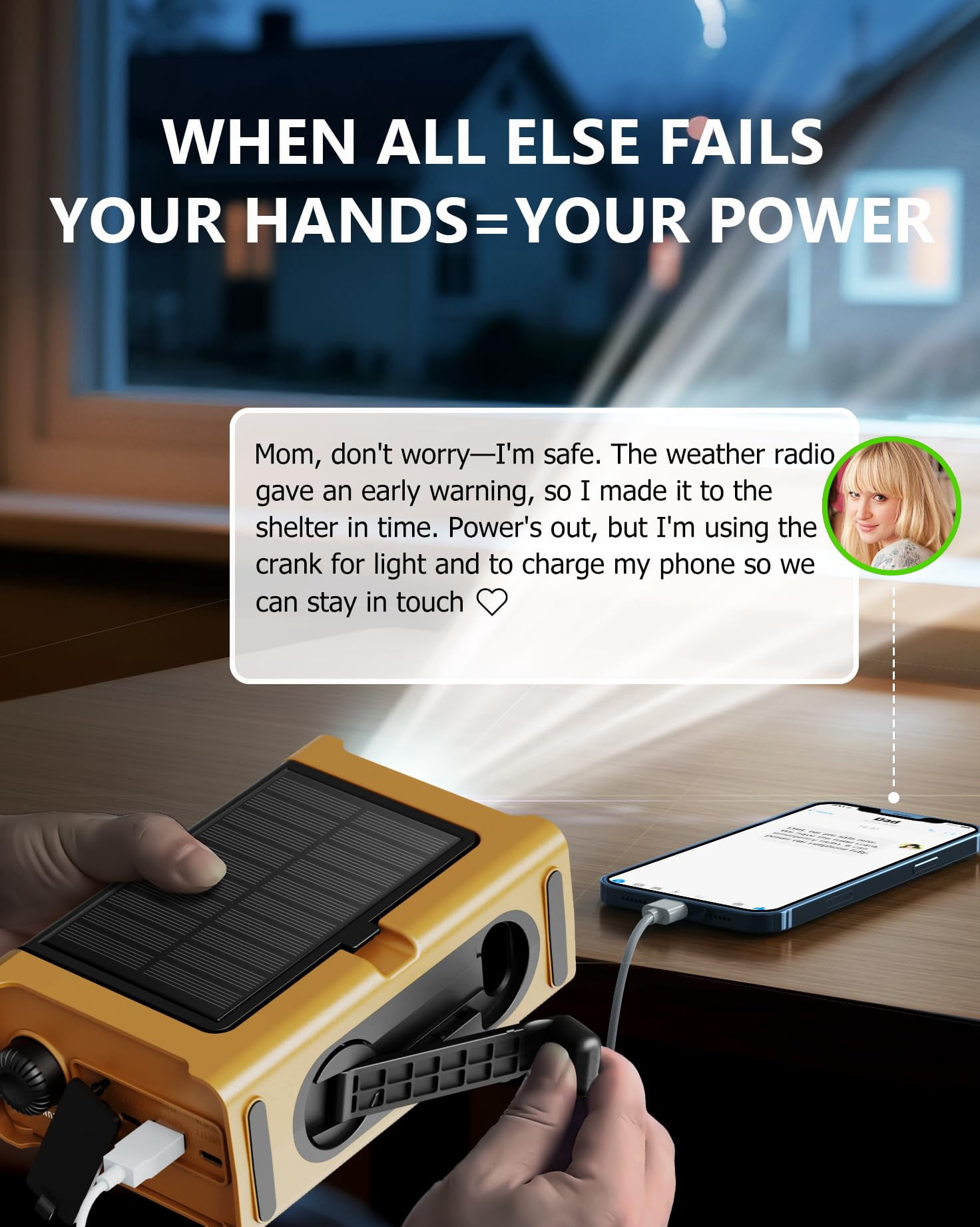 Emergency Weather Radio With Large Solar Panel  Efficient Hand Crank & Real 12000mah | Am/fm/noaa Bands Led Flashlight Reading Lamp Sos Alarm Phone For Camping Blackout