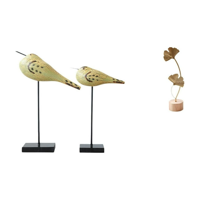 Estatuas de pájaros,Estatuas de pájaros de madera,decoración del hogar,decoraciones de pájaros,Figuras de animales de madera para decorar el escritorio,Escultura de hojas,Estatua de hoja de