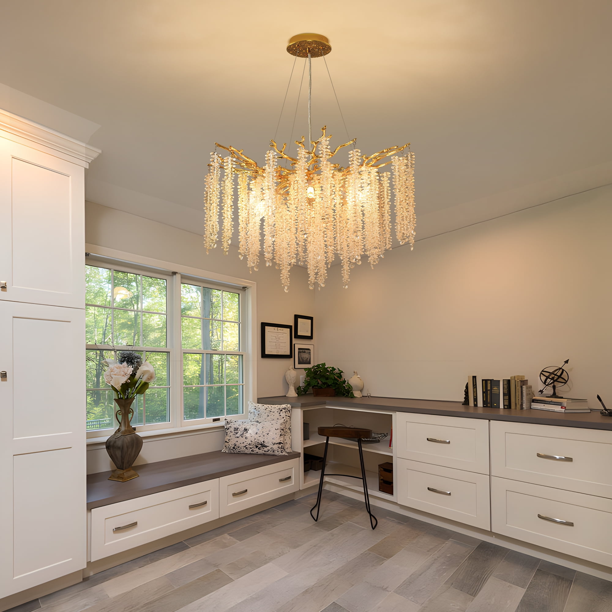 ULPEMTL Modern Crystal Tree Branch Chandeliers Gold for Dining Room Bedroom Room 30.5 inch Ceiling Hanging Light