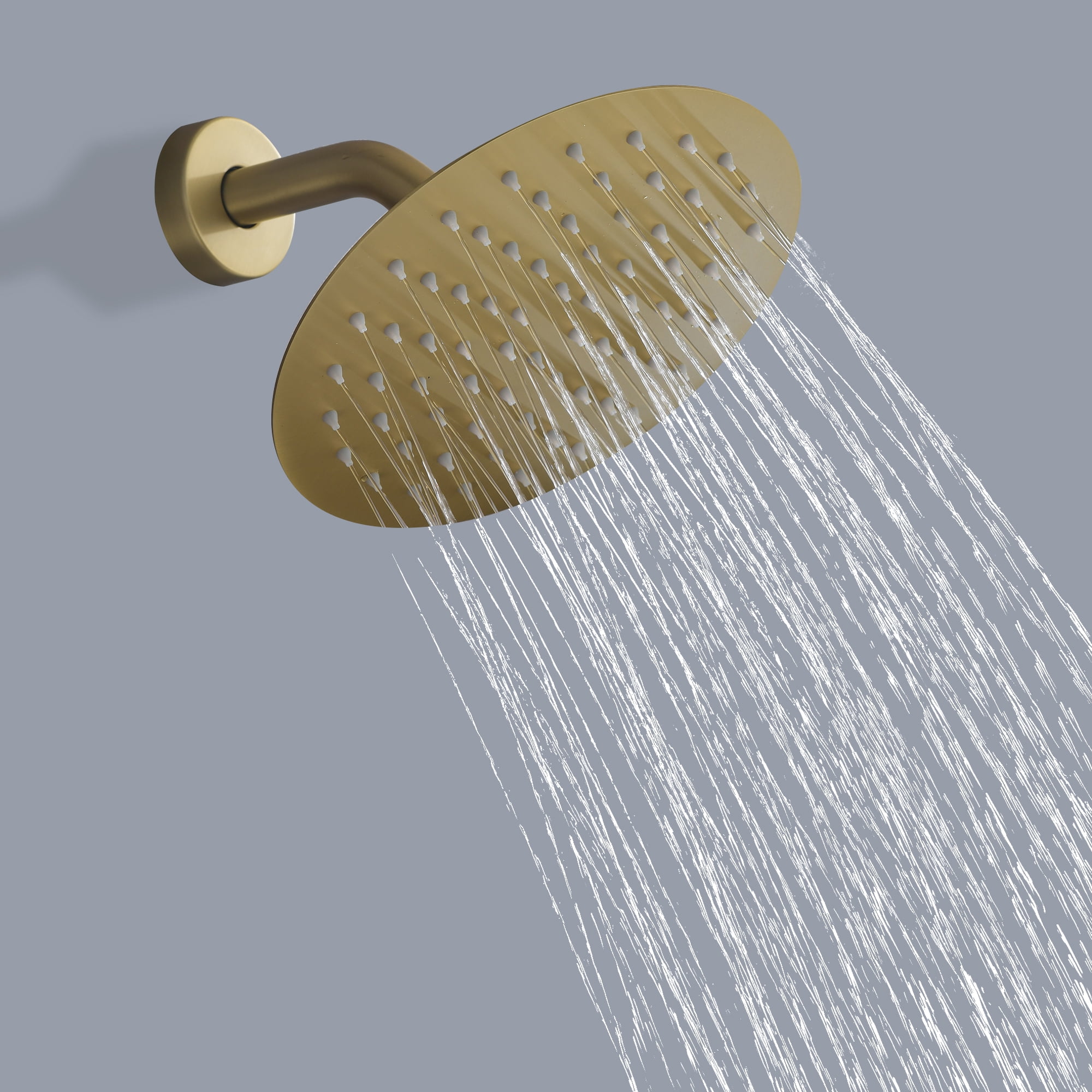 8-Inch Stainless steel/Brass Round Rainfall Showerhead with Ceramic Faucet Control Valve, 6.7 Inch Extension Arm, Wall mounted Head Shower-Golden Brushed(Without Hand shower)