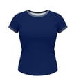 thumbnail image 6 of Kinrui Short Sleeve Fitted T-Shirts for Women Denim Patchwork Trim Casual Summer Tops Blue M, 6 of 6