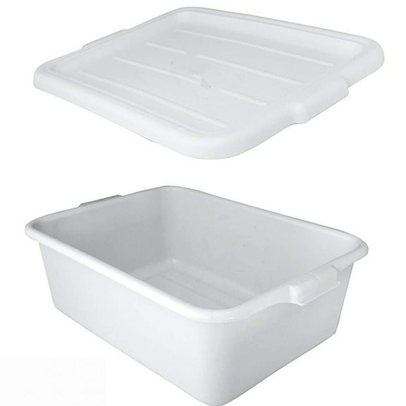 6 Pack 20" x 15" x 7" White Storage Plastic Dish Restaurant Food Bus Tub w/Lid
