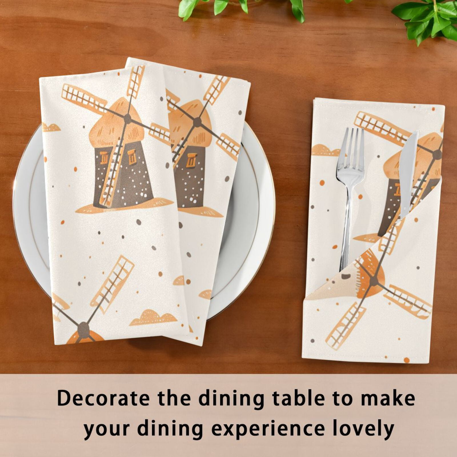 JSTEL Orange Windmill Polka Dots Cloth Napkins Set of 6, 20x20 Inch Washable and Reusable Napkin for Decoupage Dinner Party Everyday Use