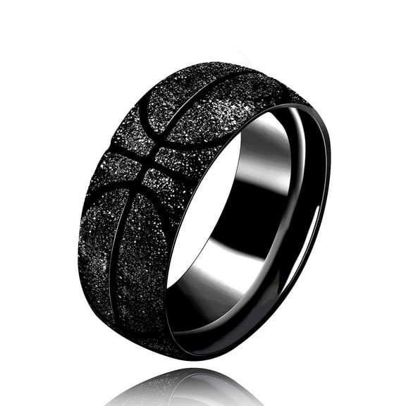 Uloveido Mens Black Stainless Steel Wide 8mm Basketball Soccer Design Ring Cool Wedding Band for Him (black size 7)