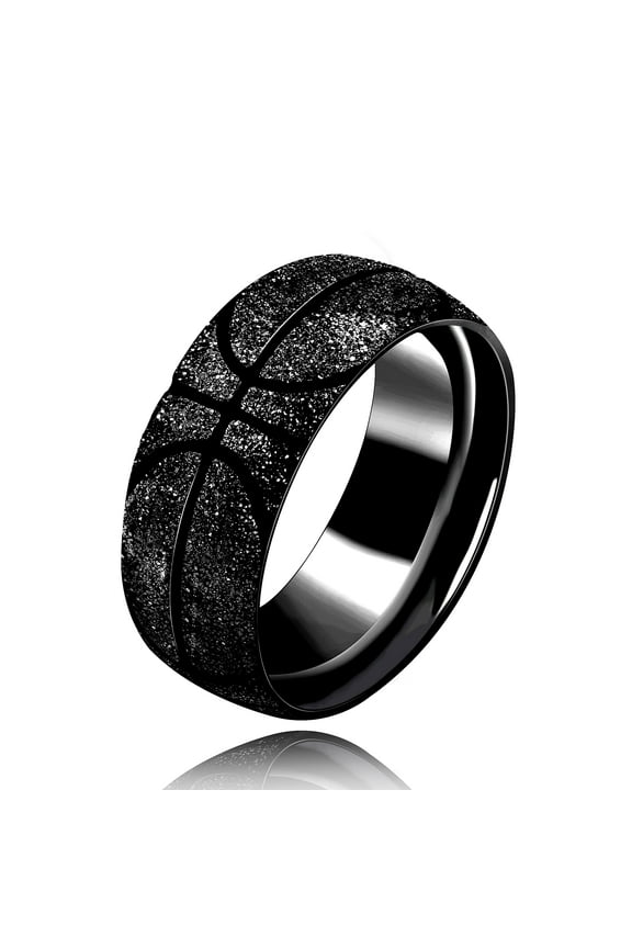 Mens Black Stainless Steel Wide 8mm Basketball Soccer Design Ring Cool Wedding Band for Him (black size 7)
