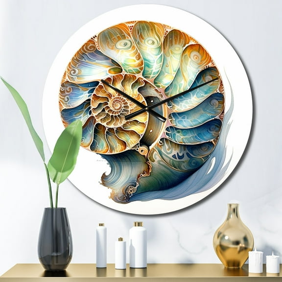 Designart "Symphony of Seashells I" Animals Oversized Wall Clock