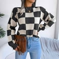 thumbnail image 6 of Oversized Sweaters For Women Casual Loose Fit Contrast Plaid Crew Neck Long Sleeve Stretch Pullover Jumper Top Comfortable Soft Fall Outfits, 6 of 9