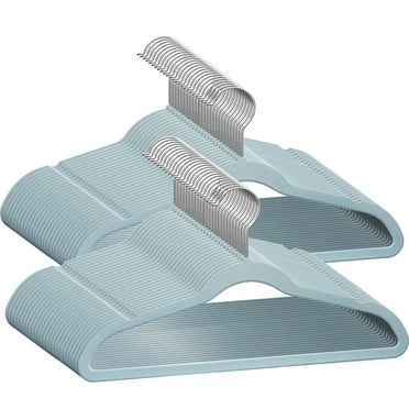 50 Pack Light Blue Kids Velvet Hangers - Non Slip Youth 14 Inch Hangers for Big Kid Clothes By TechZoo