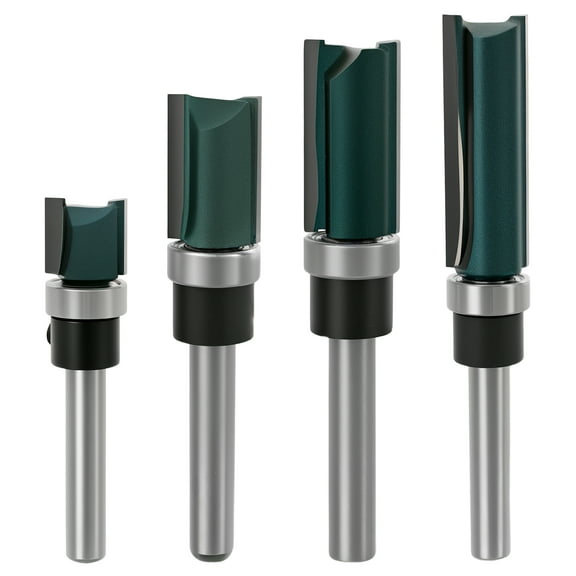 4Pcs Pattern Flush Trim Router Bit 1/4 Inch Heavy Duty Multipurpose Flush Trim Cut Router Bit Bottom Bearing Pattern for Home DIY