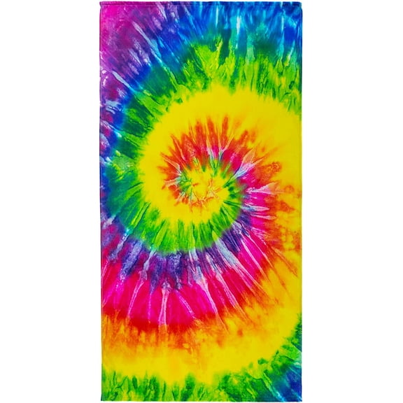 Beachland Tie Dye Beach Towel 30 x 60 inches 100% Cotton Rainbow Hippie Colors - One Side Printed
