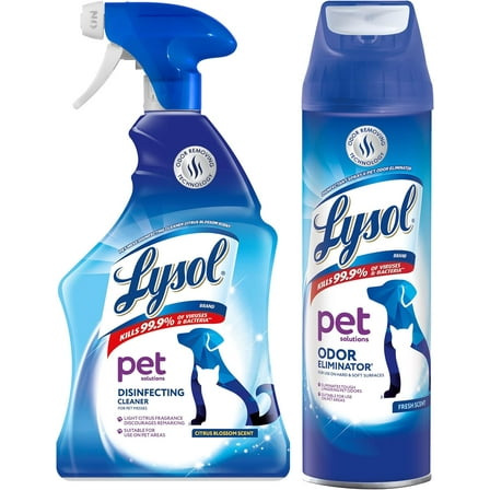 Lysol Pet Cleaning Bundle - 1 Pet Solutions Disinfecting Cleaner (32 Fl Oz) and 1 Odor Eliminator (15 Ounce Aerosol)