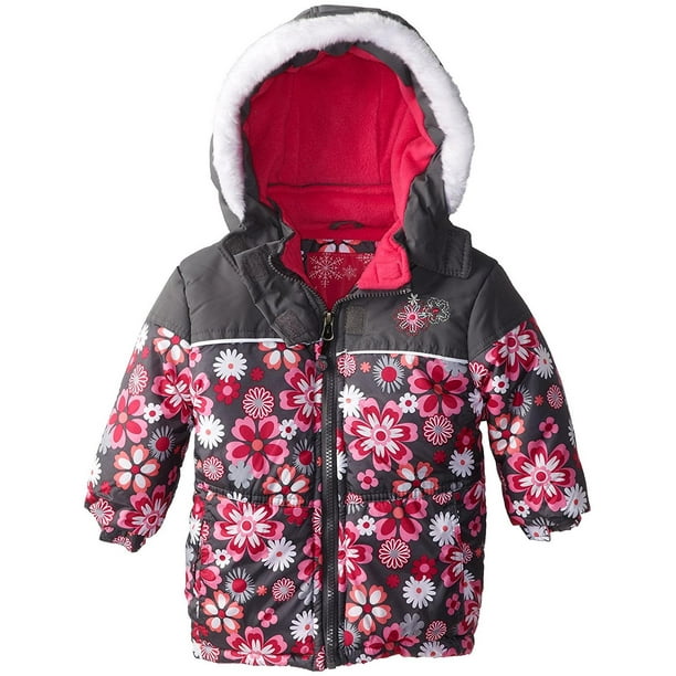 Rugged Bear Girls Jacket Floral Lined Winter Hooded Jacket Kids Coat