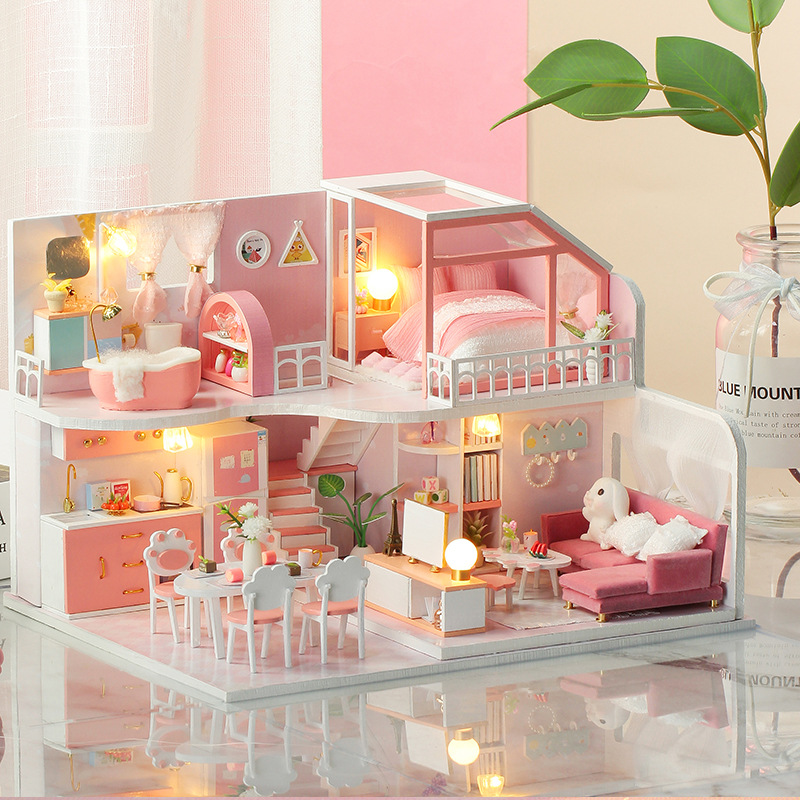 Yongirl Miniature avec des Meubles de Maison de poupée kit DIY Dollhouse en Bois Ainsi Que la poussière et Le Mouvement de la Musique créative pour lidée Cadeau Saint Valentin 