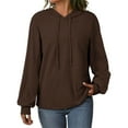 thumbnail image 5 of Frostluinai Fall Hoodies for Women Drawstring Long Sleeve Fleece Lined Pullover Tops Solid Loose Fit Sweatshirts Lightweight Hoodies, 5 of 10