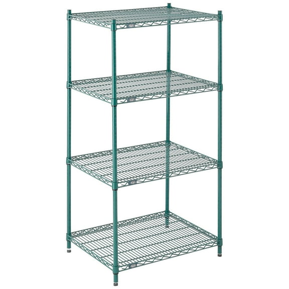 Nexel 4 Shelf Poly-Green Wire Shelving Unit Starter 30""W x 24""D x 63""H