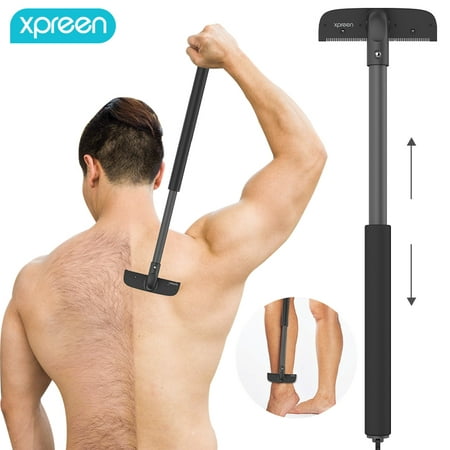 Back Shaver Body Razor for Men,XPREEN Adjustable Telescopic Sturdy Handle Back Hair Removal Shaver,Portable Painless Back Hair Trimmer Professional Body Groomer for Wet or Dry Trimmer