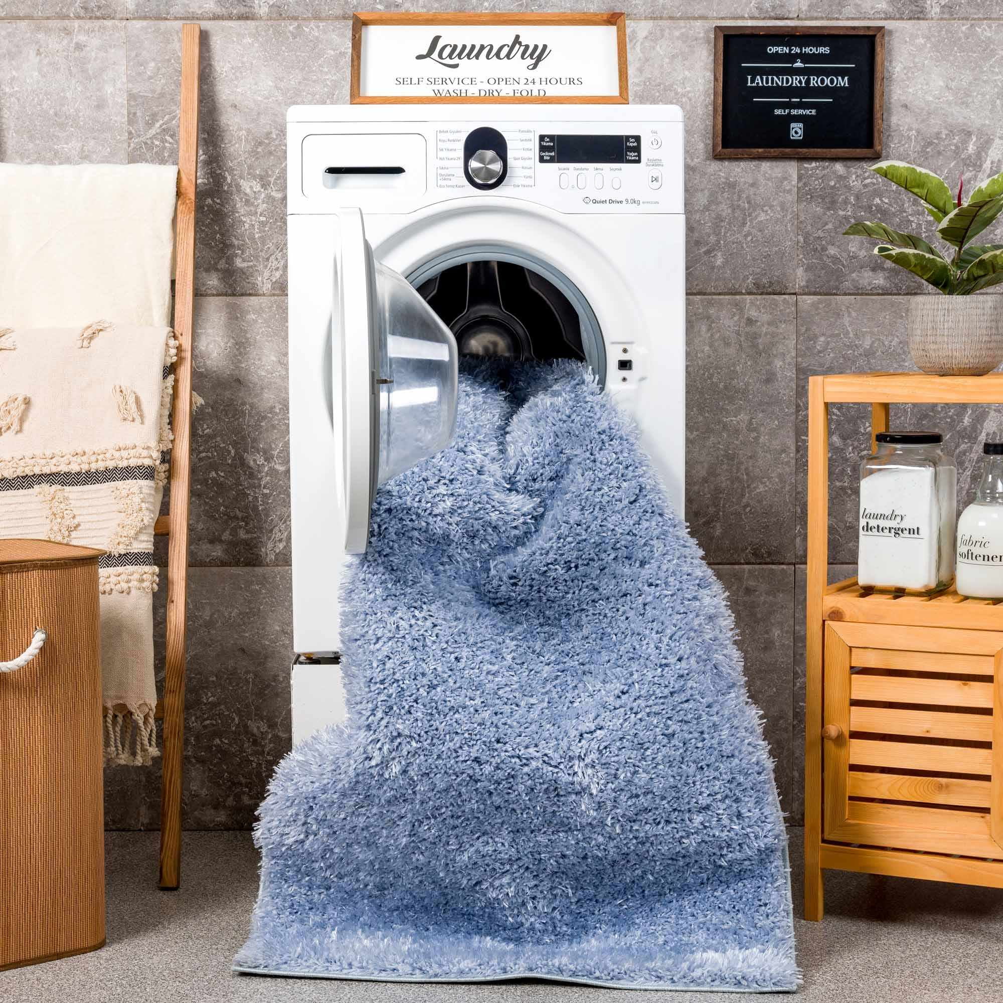 Hauteloom Faina Living Room, Bedroom Machine Washable Area Rug - Farmhouse - Plush Pile - Aqua - 8'10" x 12'