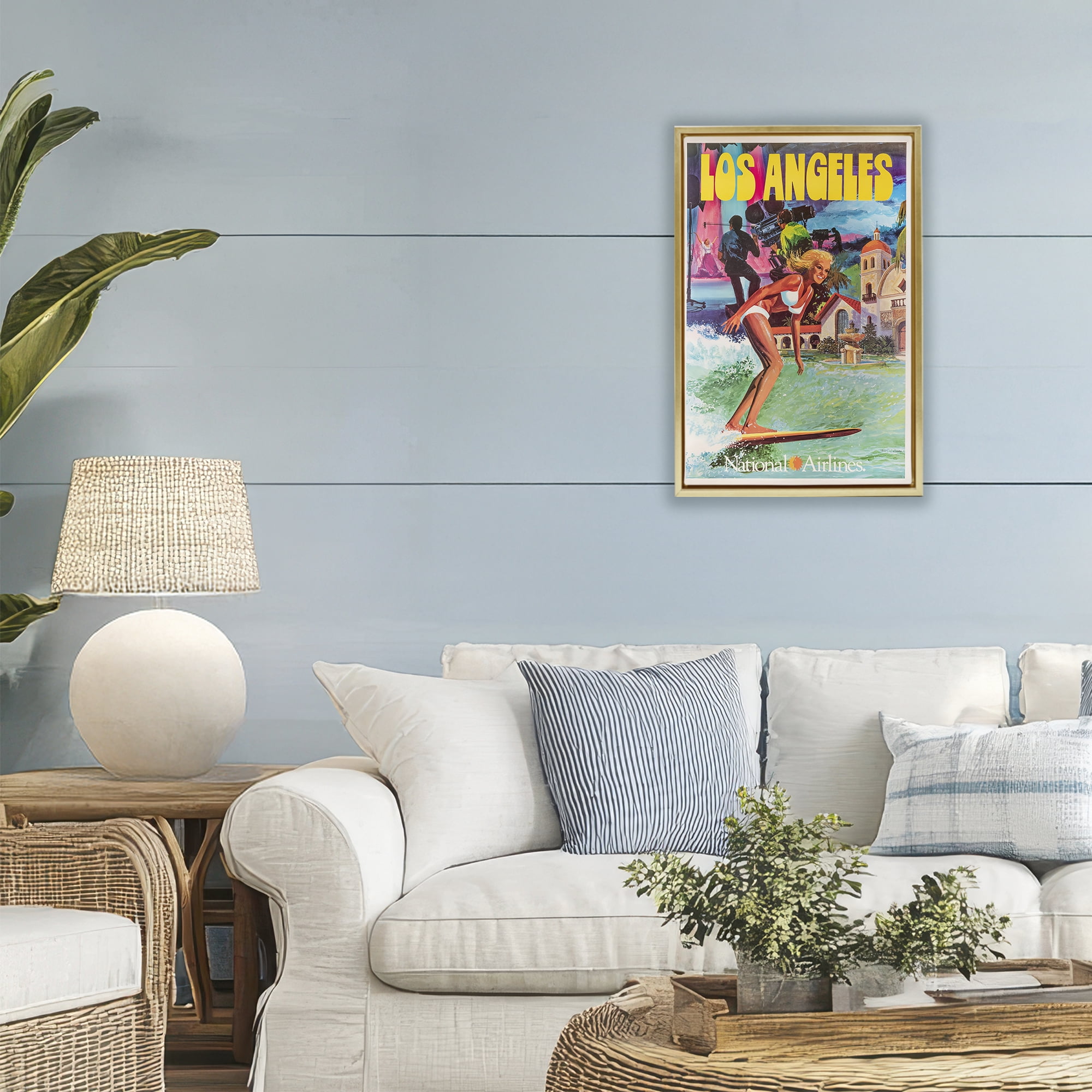 Stupell Industries Vintage Los Angeles Travel Gold Framed Floater Canvas Wall Art, design by Vintage Posters