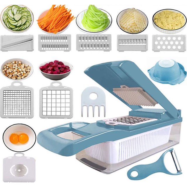 Small Sturgeon factory direct sales multi-function vegetable cutting artifact vegetable cutting machine manual vegetable cutting machine 420 or 430 dollars cross-border Amazon light blue