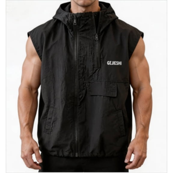 JTSRKL Men's Casual Utility Zip Cargo Vest Loose Wrinkled Texture Outdoor Multi-Pockets Quick Dry Tops Sleeveless Fishing Hunting Shirts Black XXL