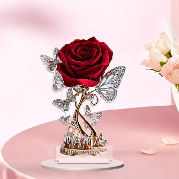 LAMDAWE 1PCS Mother's Day Tabletop Ornament 2D Acrylic Plaque RoseFlower Designs Table Decor Mothers Day Birthday Gifts for Mom,Centerpiece Table Decorations Home Holiday Party Decor Accessories