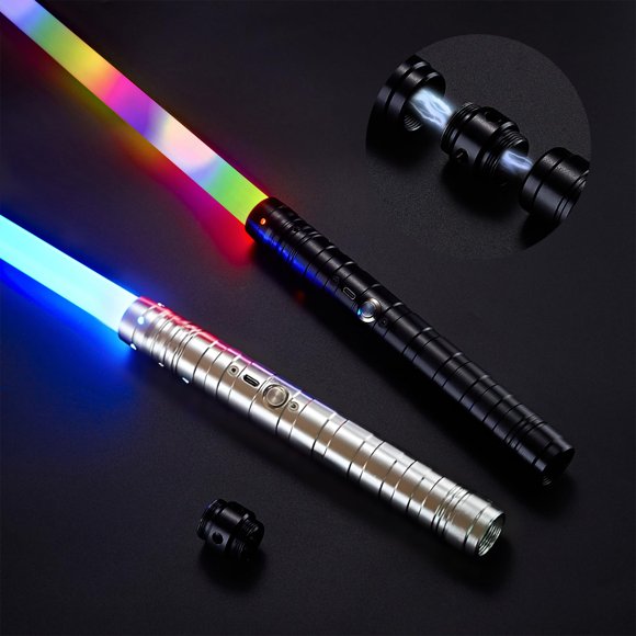 SANCO Metal Hilt Dueling Light Up Sabers - 2 Pack RGB 15 Colors Type-C Rechargeable Power Swords with 31 Light Effects & Motion-Sensing FX
