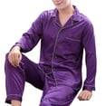 thumbnail image 2 of zeranth 1 Set Men Sleepwear Solid Color Long Sleeved Single Breasted Home Wear Ice Silk Loose Plus Size Pajamas Set for Home, 2 of 7