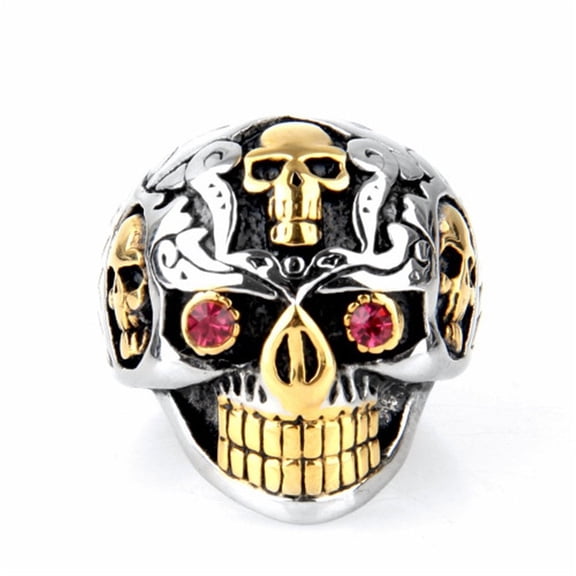 14K Yellow Gold Skull Head Ring Retro Dominance Skull Men's Rings Party Jewelry