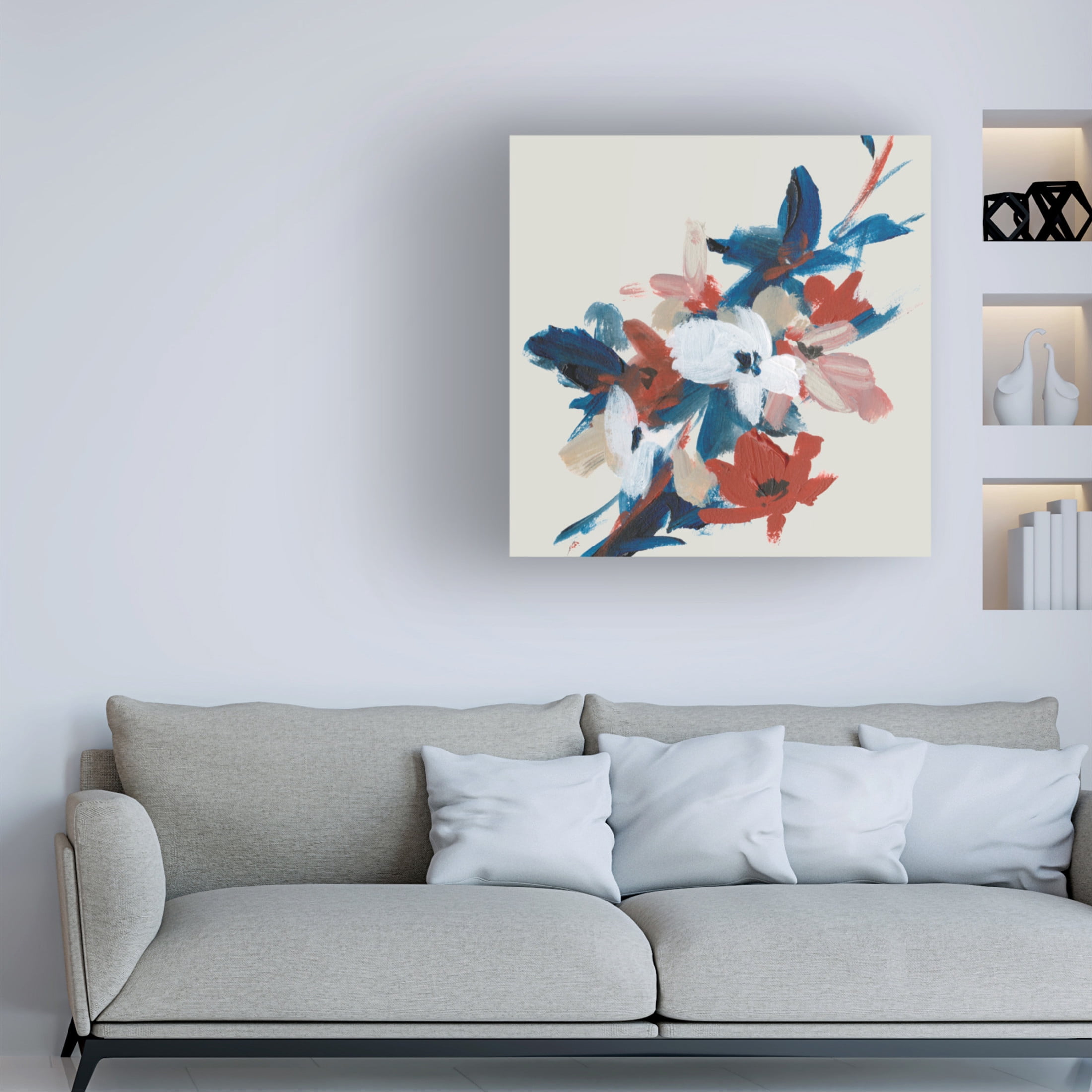 Canvas Wall Art - Melissa Wang 'Indigo and Crimson Blooms III' Wall Art for Living Room, Bedroom, or Office Décor by Trademark Fine Art - 35 x 35 Inches