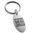 thumbnail image 1 of Stainless Steel Letter J Initial Floral Box Monogram Engraved Small Oval Charm Keychain Keyring, 1 of 1