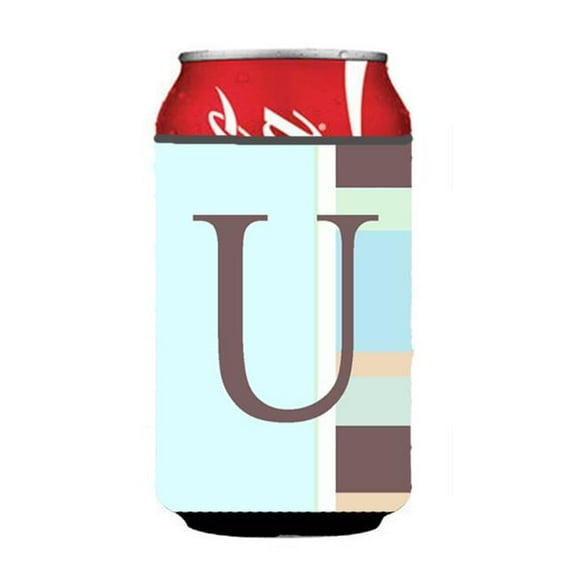 Letter U Initial Monogram - Blue Stripes Can or Bottle  Hugger