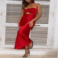 thumbnail image 2 of Women‘s Satin Tube Dress featuring Solid Color and Flower Gown with Scarf, 2 of 9