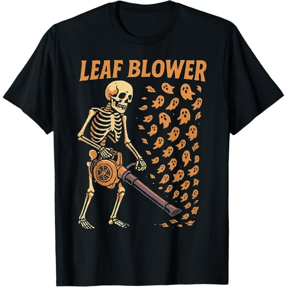 Funny Leaf Blower Fall Costume Couple Halloween Skeleton T-Shirt
