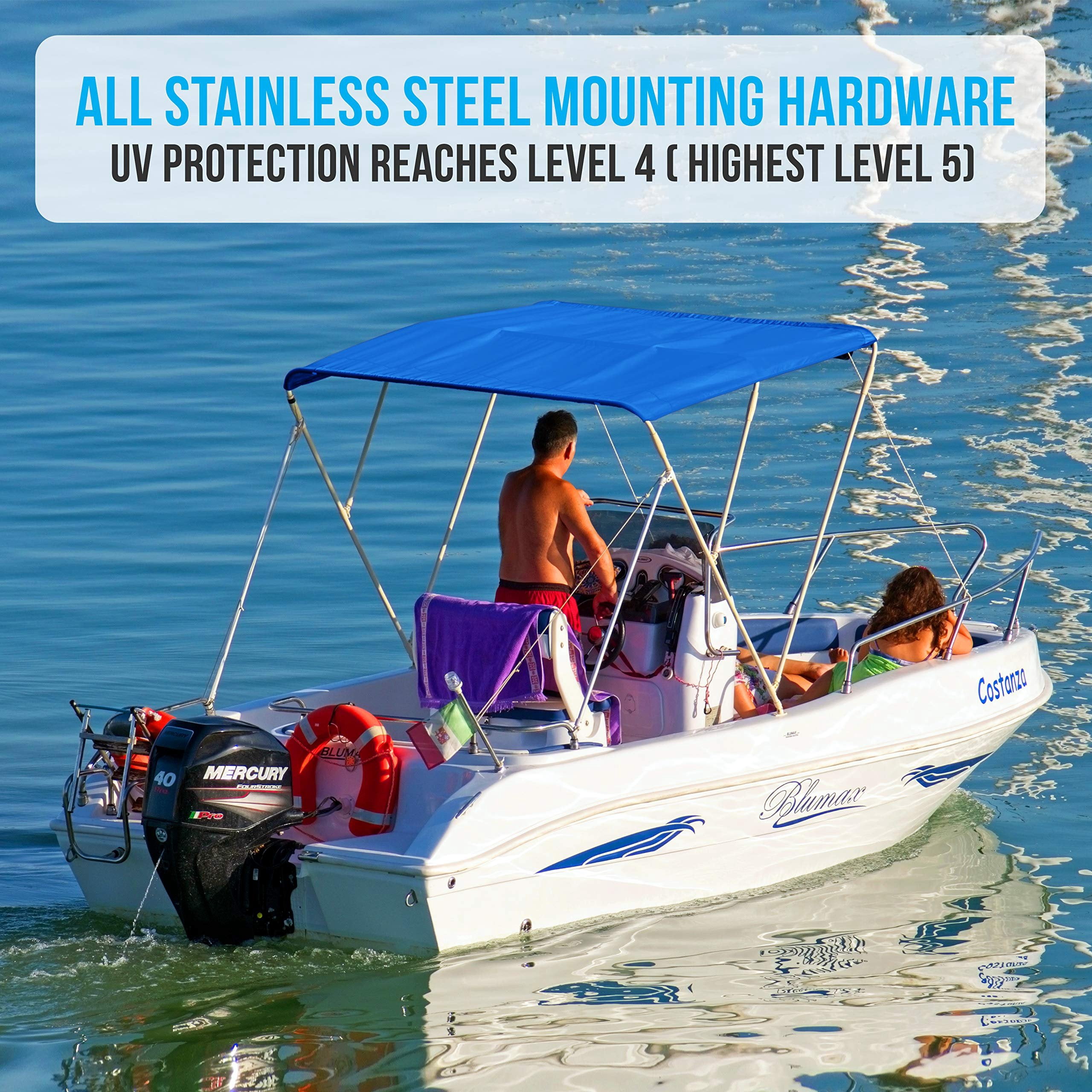 SereneLife Royal Blue Marine-Grade 600D Frame Boat Bimini Top with 2 Straps, 2 Rear Support Poles
