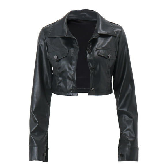 BSDJILFG Faux Leather Jackets for Women Trendy Cropped PU Motorcycle Jackets Stretch Long Sleeve Short Bomber Jackets Zipper ButtCoats Hot Sales
