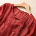 thumbnail image 4 of Lovskoo Cotton Linen Shirts for Women 3/4 Sleeve V Neck Casual Summer Tops Loose Tee Shirts Blouse Red, 4 of 8