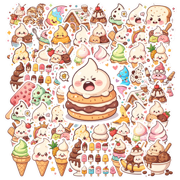 Colorful Ice Cream Stickers Cute Dessert Stickers for Suitcase Fridge Phone