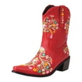 thumbnail image 6 of Cowboy Boots for Women Elegant Floral Embroidery Dressy Cowgirl Boots Chunky Heel Pull on Tall Booties, 6 of 6