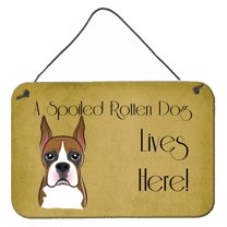Caroline's Treasures BB1471DS812 Boxer Spoiled Dog Lives Here Wall or Door Hanging Prints , 8x12, multicolor