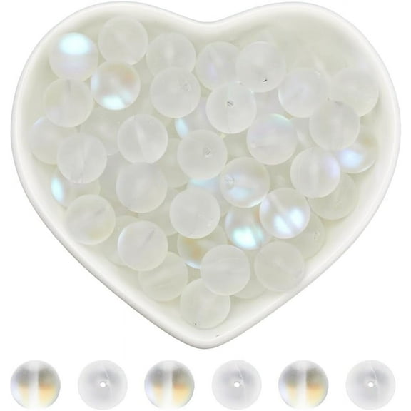 1 Box 80Pcs Glass Moonstone Beads Bulk 10mm Frosted Beads Matte Clear Transparent Round Ball Aurora Frost Spacer Loose Bead